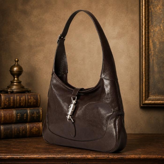 GUCCI Jackie 1961 Medium Shoulder Bag Brown Leather
