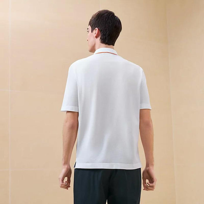 HERMES Piqures Sellier Cotton Polo Shirt White