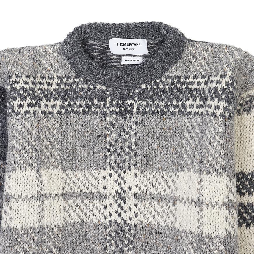 THOM BROWNE Men's Checked Jacquard Wool Crewneck Sweater MKA410F Y1506 982