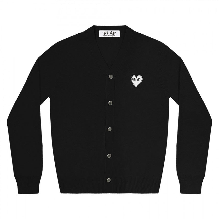 Comme des Garcons U-Neck Black Cardigan with White Patch