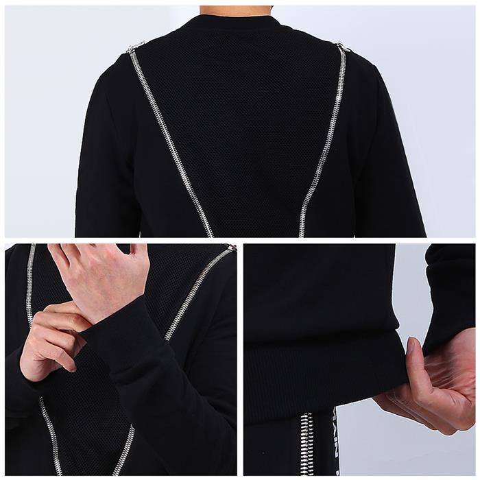 Balmain Diagonal Zip Round Neck Knit Sweater for Men RH13131 J928 0PA