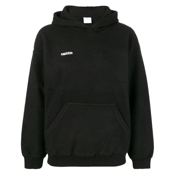 Vetements Black Back Patch Logo Hoodie Men’s Cotton Pullover Hooded Sweatshirt