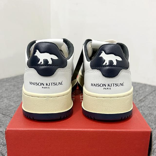 AUTRY x Maison Kitsuné White Navy Leather Medalist Low Sneakers AULWMK01