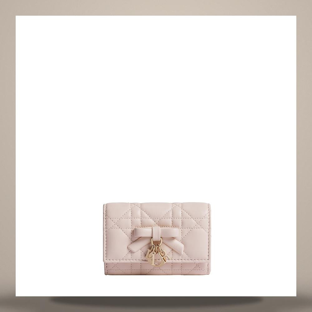DIOR Lady Dior Cannage Quilted Lambskin Card Holder Ballet Pink