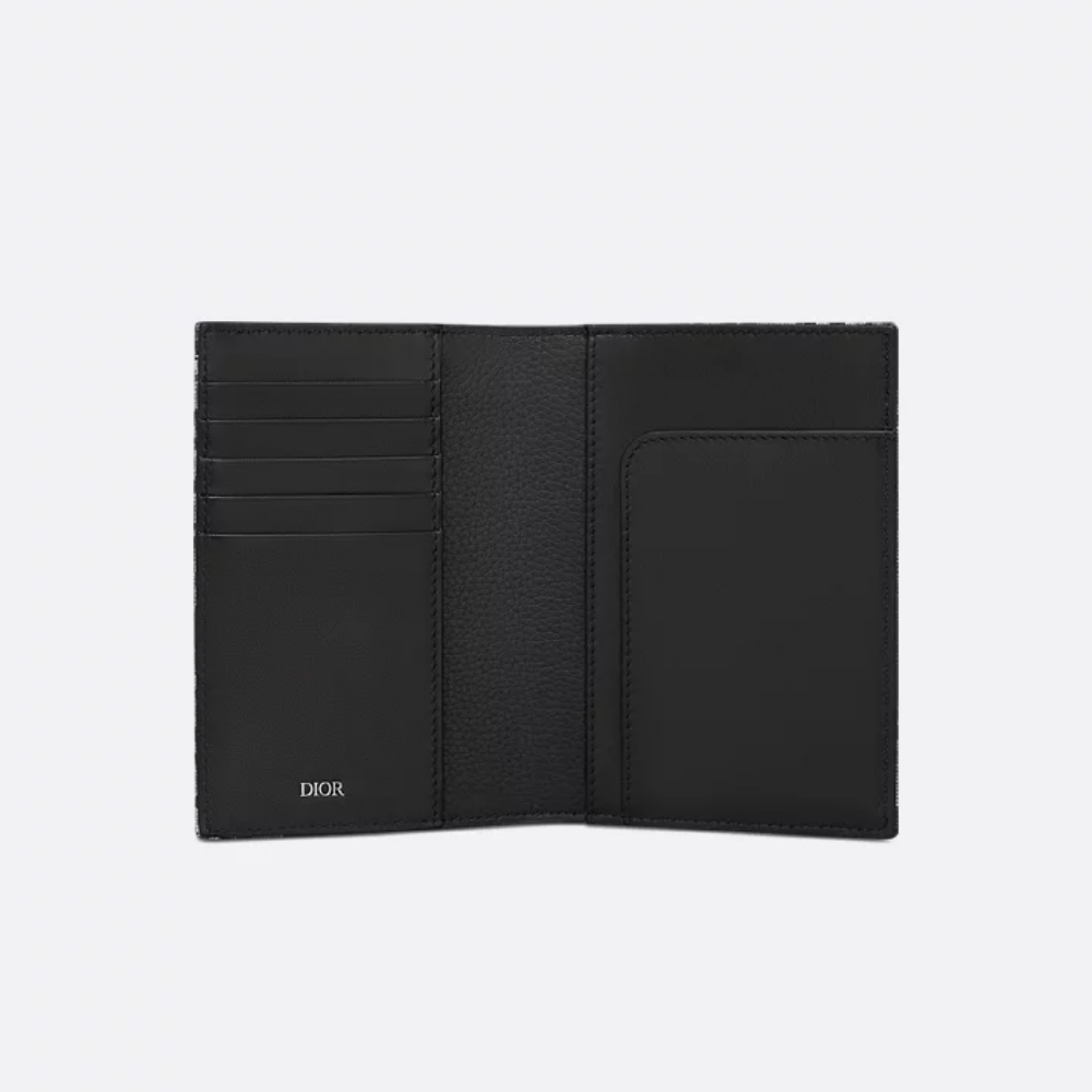 DIOR Oblique Passport Holder Cover Beige Black Wallet Unisex