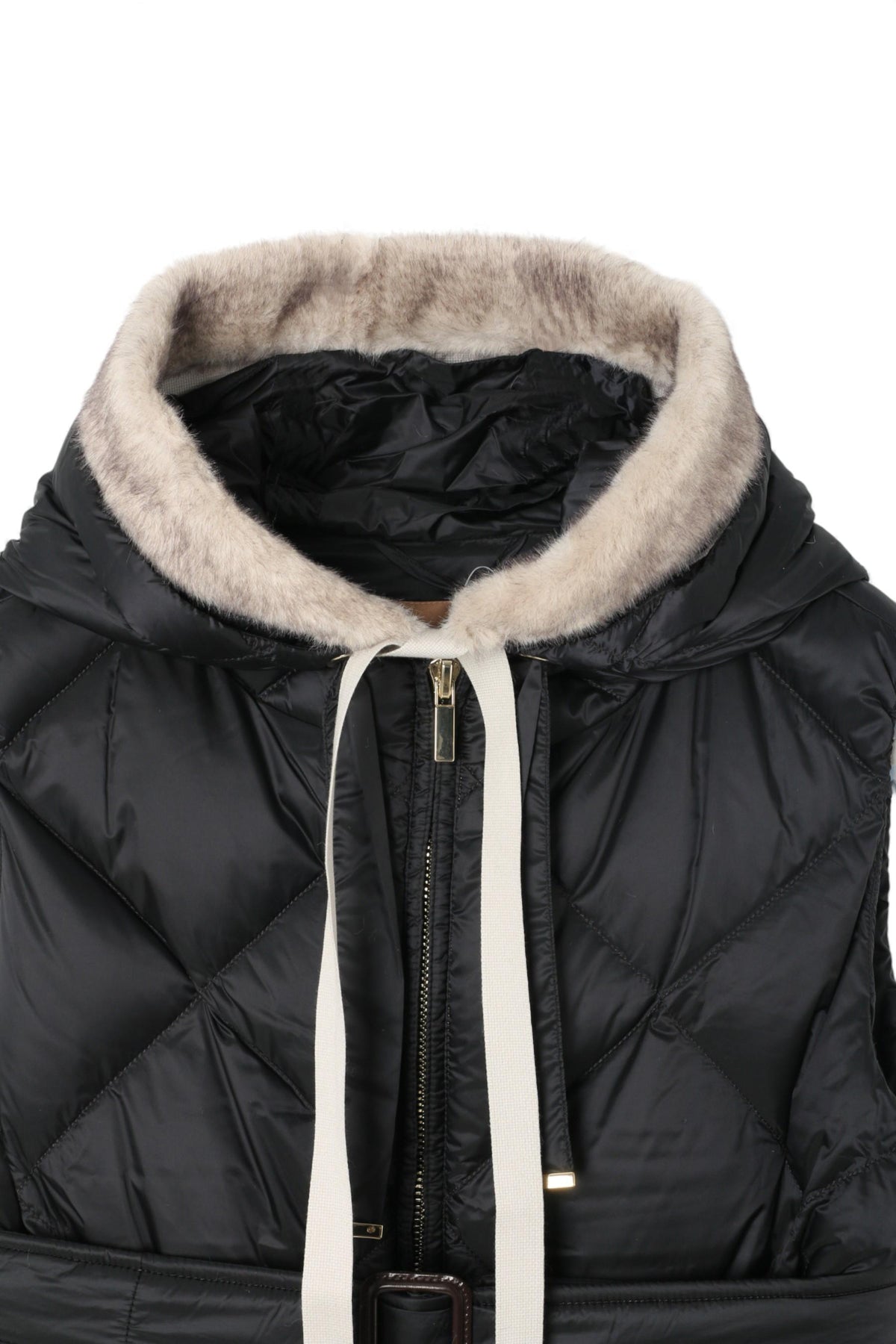 Max Mara Mirage Faux Fur Hood Trim Scarf Moon Gray