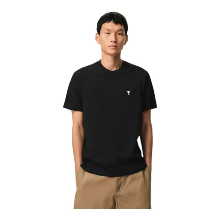 AMI White Cotton Short Sleeve T-Shirt Black