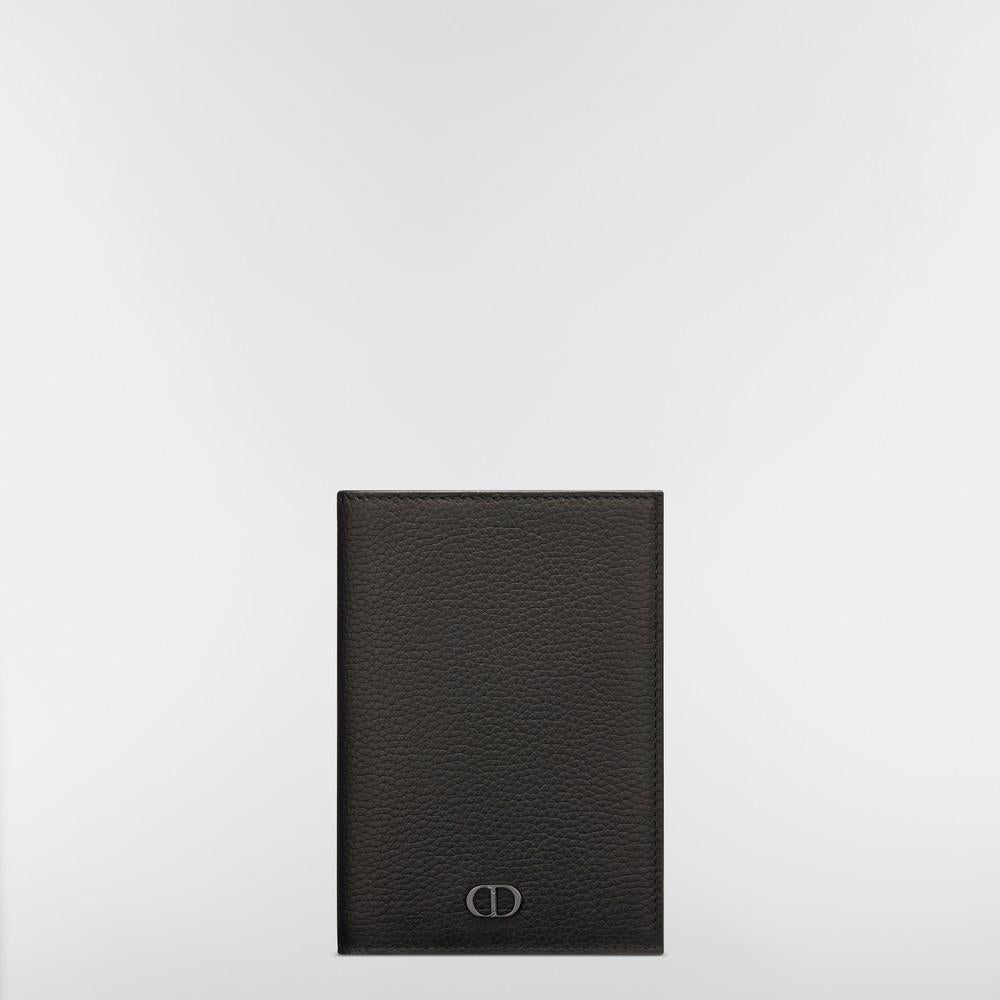 DIOR Black Grained Calfskin CD Icon Passport Cover