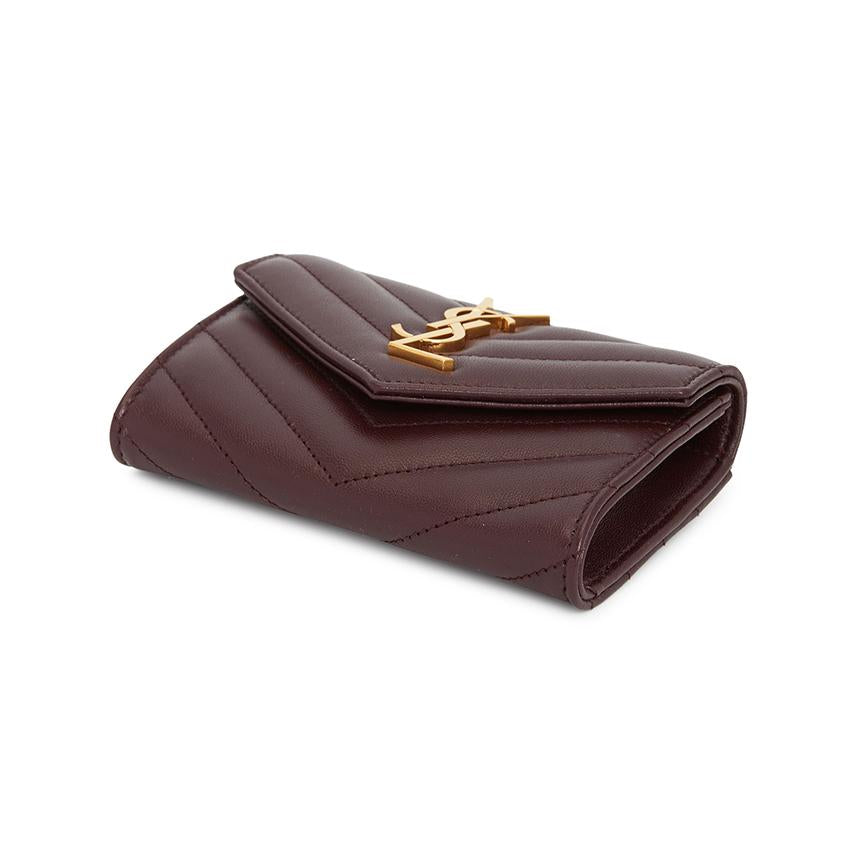 Saint Laurent Cassandra Leather Card Holder Wallet Red Unisex