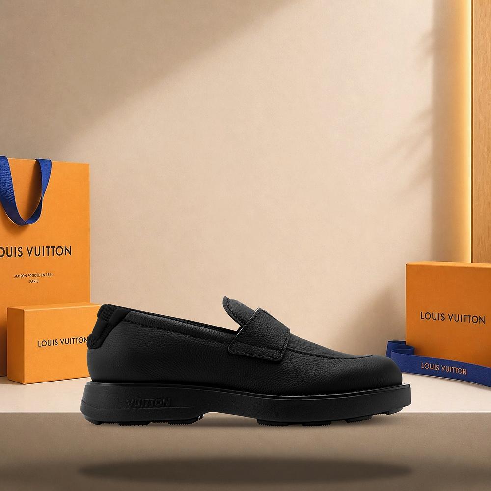 Louis Vuitton Bastille Loafers Black Leather Men's Shoes