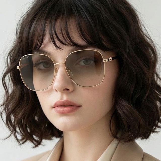 GUCCI Gold-Rim Square Oversized Asian Fit Sunglasses