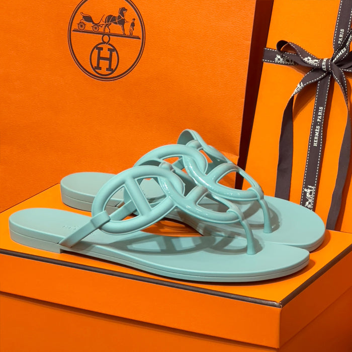 HERMES Egerie Sandals Black Green Mint Jelly Slides