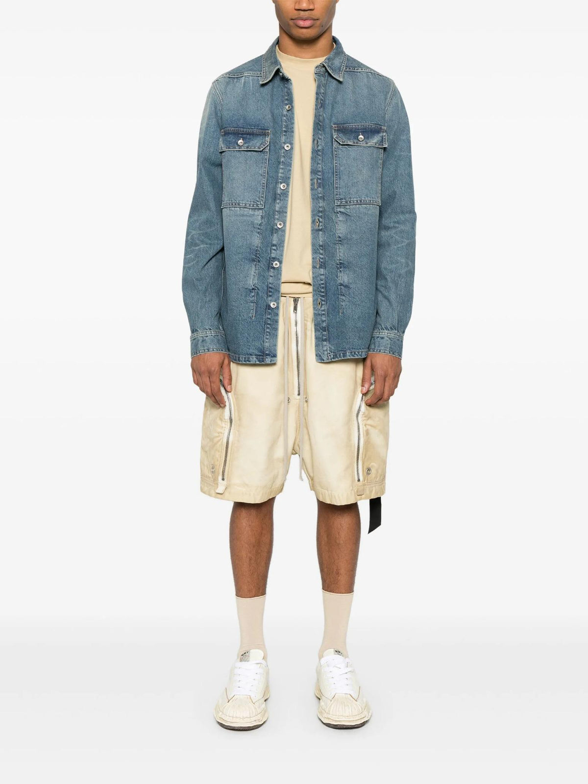 Rick Owens Washed Indigo Denim Overshirt Long Sleeve Shirt DU01E3755 DWB 06