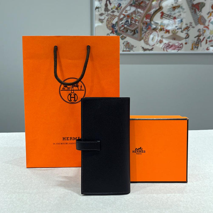 HERMES Madame Bearn Long Wallet Vibrato Brown Gold Hardware