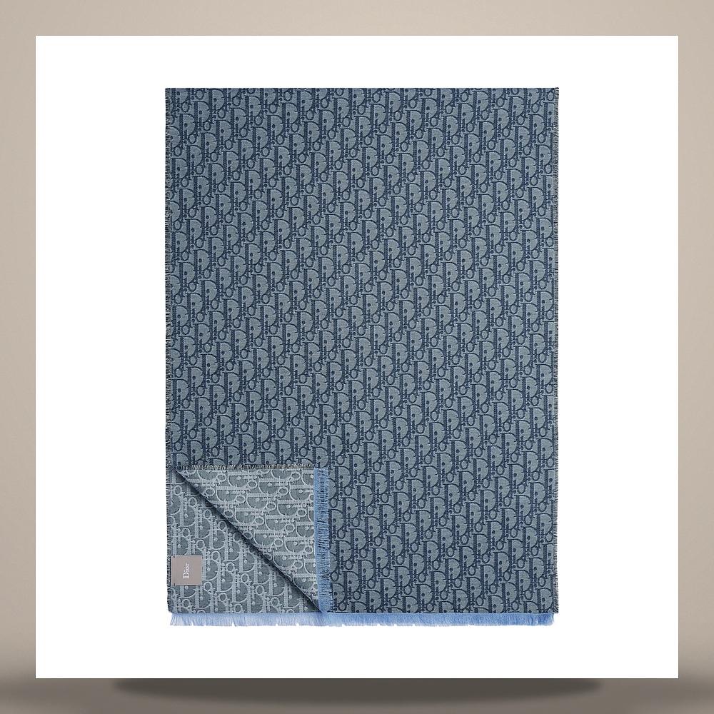 DIOR Blue Oblique Scarf Cotton Wool Silk 68E0002A3013 C885