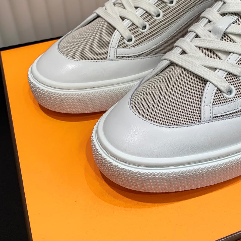 HERMES Men’s Get Sneakers Gray Suede Goatskin Calfskin Low-Top