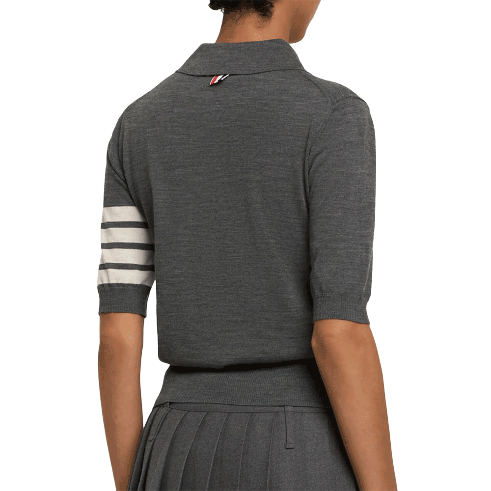 THOM BROWNE Women 4-Bar Fine Virgin Wool Polo Knit Sweater Gray