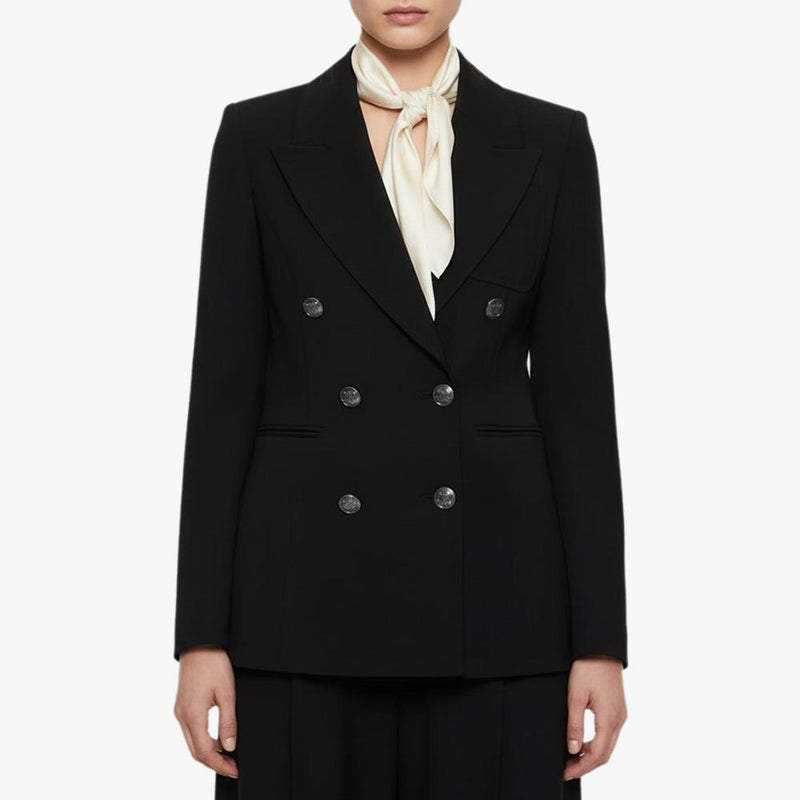 Max Mara Black Wool Gabardine Double-Breasted Blazer Jacket 1046033906 002
