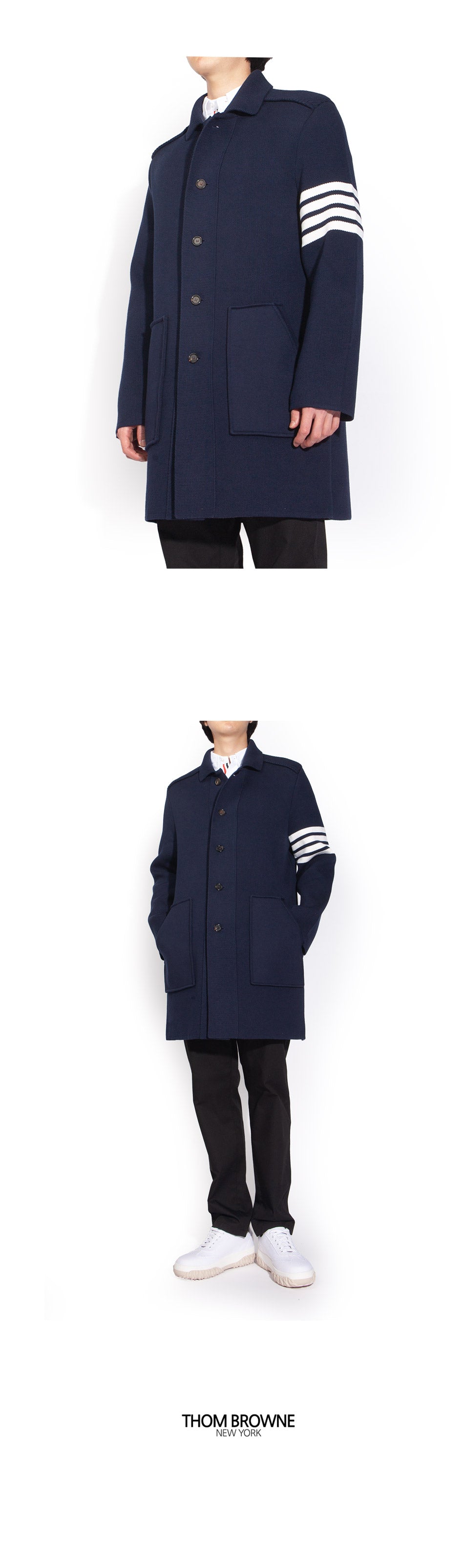 THOM BROWNE Diagonal Armband Interlock Cotton Cashmere Overcoat