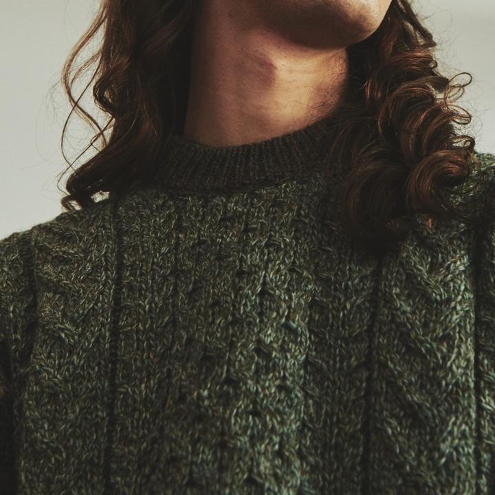 HOWLIN Unisex Green Aran Wool Crewneck Sweater EH21FWKN01