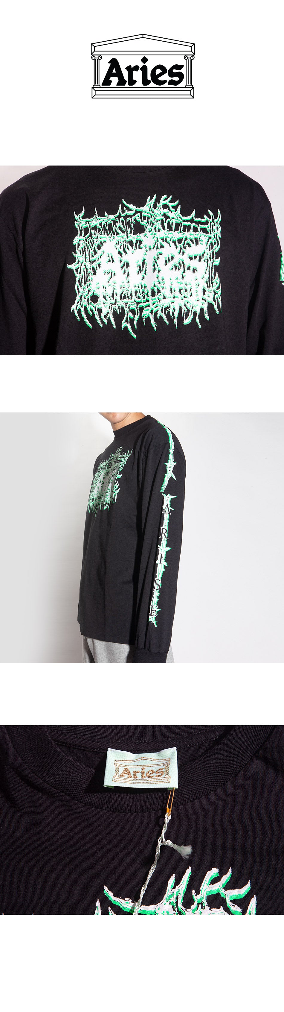 Aries Men's Metal Logo Long Sleeve T-Shirt Black FTAR60030