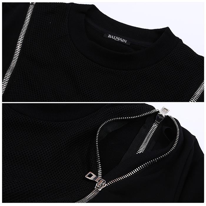 Balmain Diagonal Zip Round Neck Knit Sweater for Men RH13131 J928 0PA
