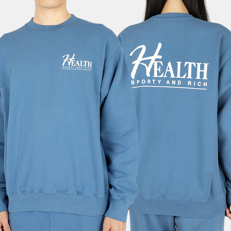 SPORTY&RICH Steel Blue White Big H Crewneck Sweatshirt Unisex