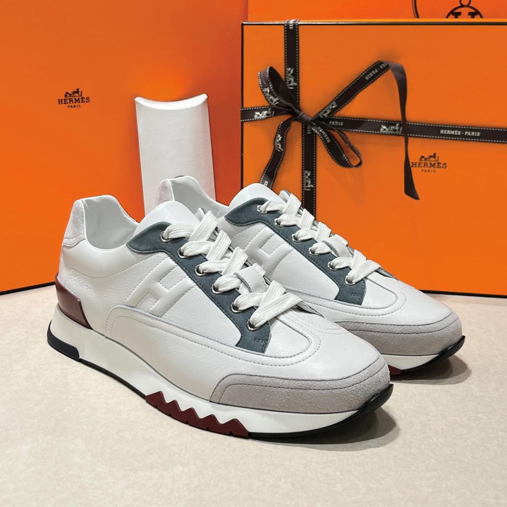 HERMES Trail Sneakers Calfskin White Multi-Color Low-Top Men’s