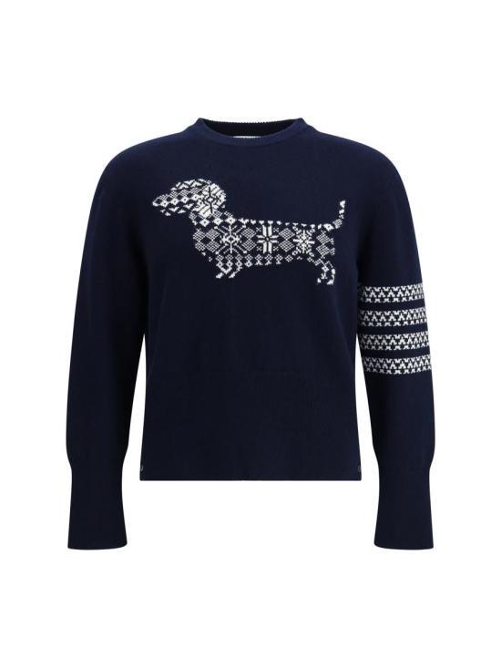 THOM BROWNE Navy Wool Round Neck Sweater Men’s MKA573A Y1029 415