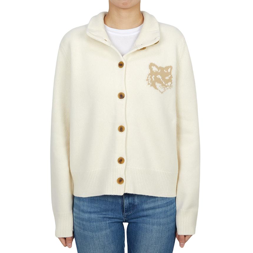 Maison Kitsune Fox Head Wool Cardigan Women Gray NW00509 KM0329 0395