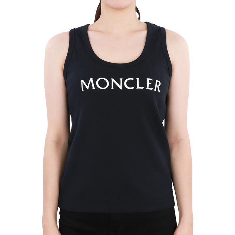 Moncler Navy Logo Print Sleeveless T-Shirt for Women