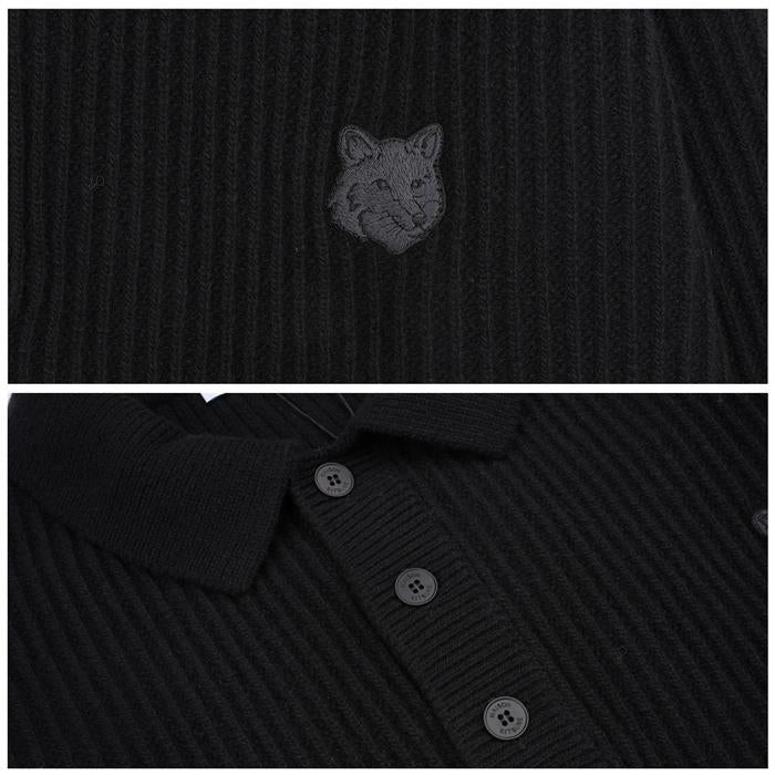 Maison Kitsune Fox Head Wool Ribbed Polo Jumper