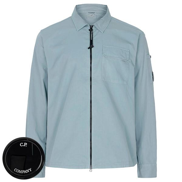 CP Company Silver Blue Zip-Up Overshirt Jacket for Men 20CMOS705A 110143G 809