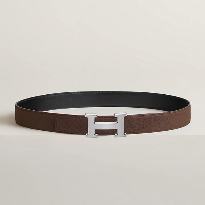 HERMES H Buckle Reversible Leather Belt 32mm Black/Chocolate Matte P H064544CB86