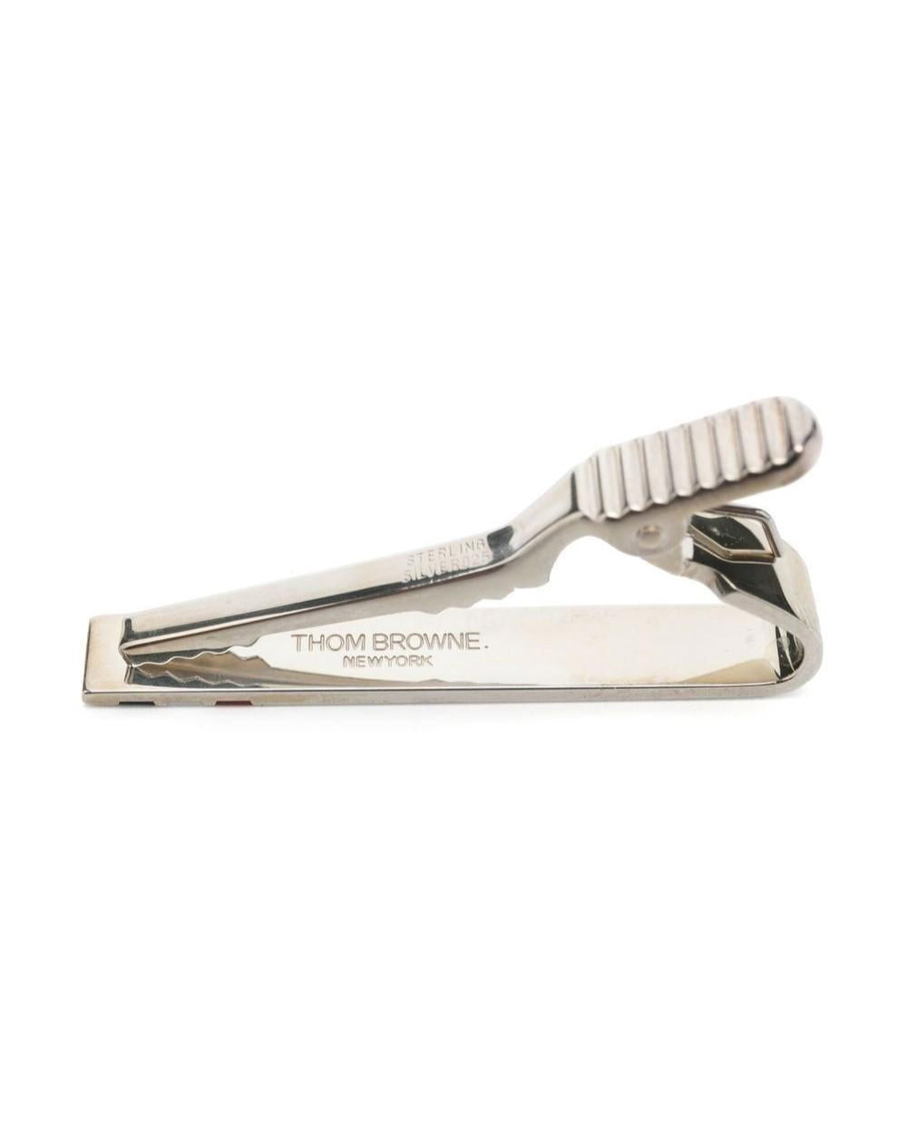 THOM BROWNE Tricolor Stripe Long Silver Tie Bar Tie Clip MZT001B 00002 960