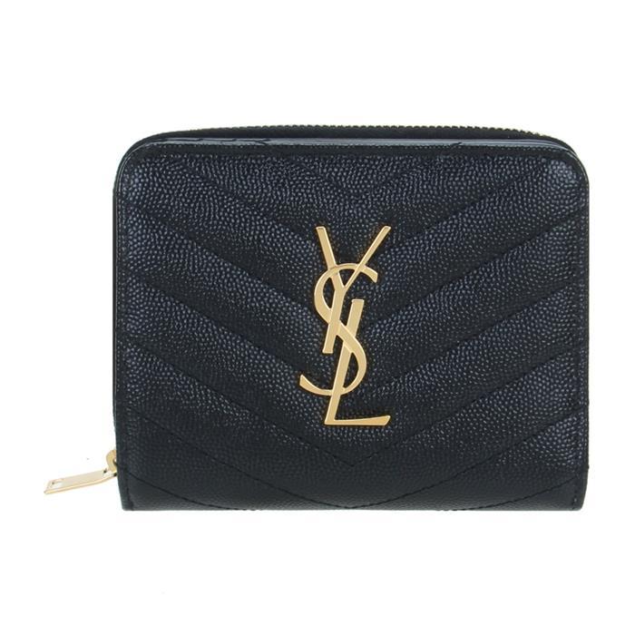 Saint Laurent Monogram Zip Small Wallet Black Leather