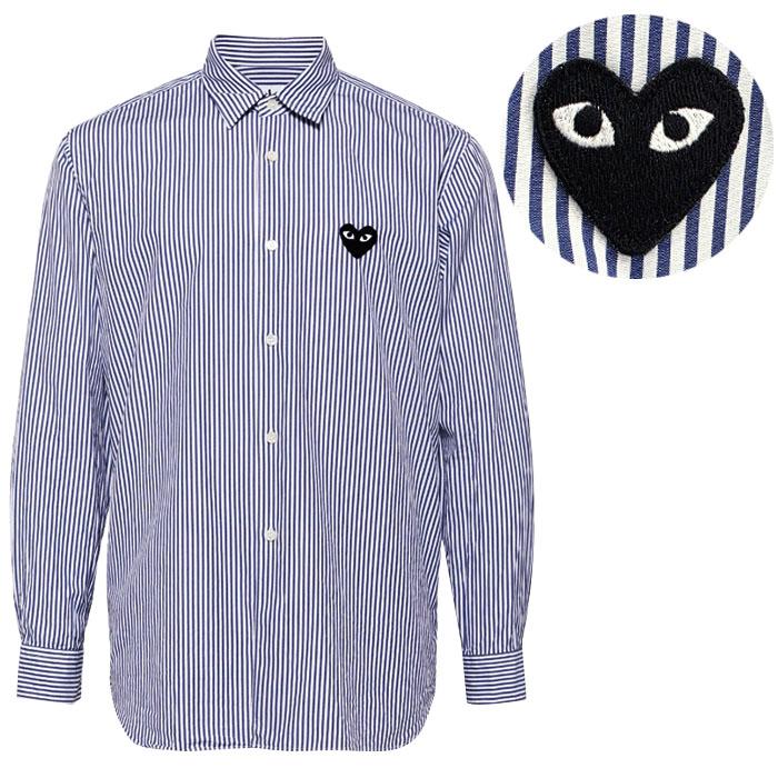 Comme des Garcons Blue Stripe Long Sleeve Shirt Black Heart
