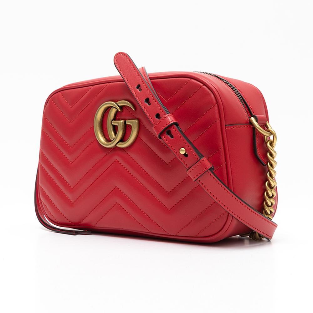 GUCCI Red Matelassé GG Logo Leather Shoulder Bag for Women