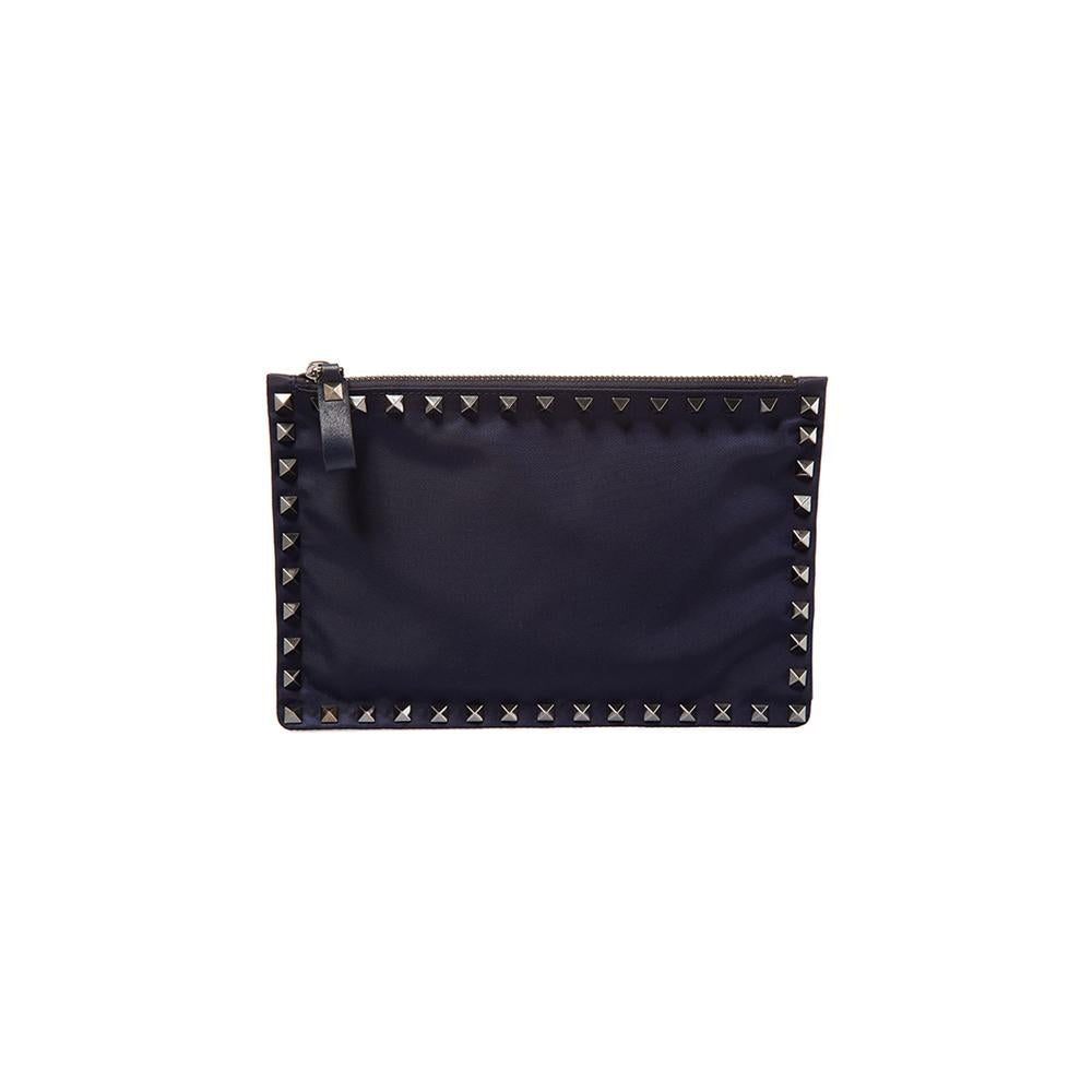 VALENTINO Rockstud Fabric Clutch Bag Navy JY0P0566 NOV