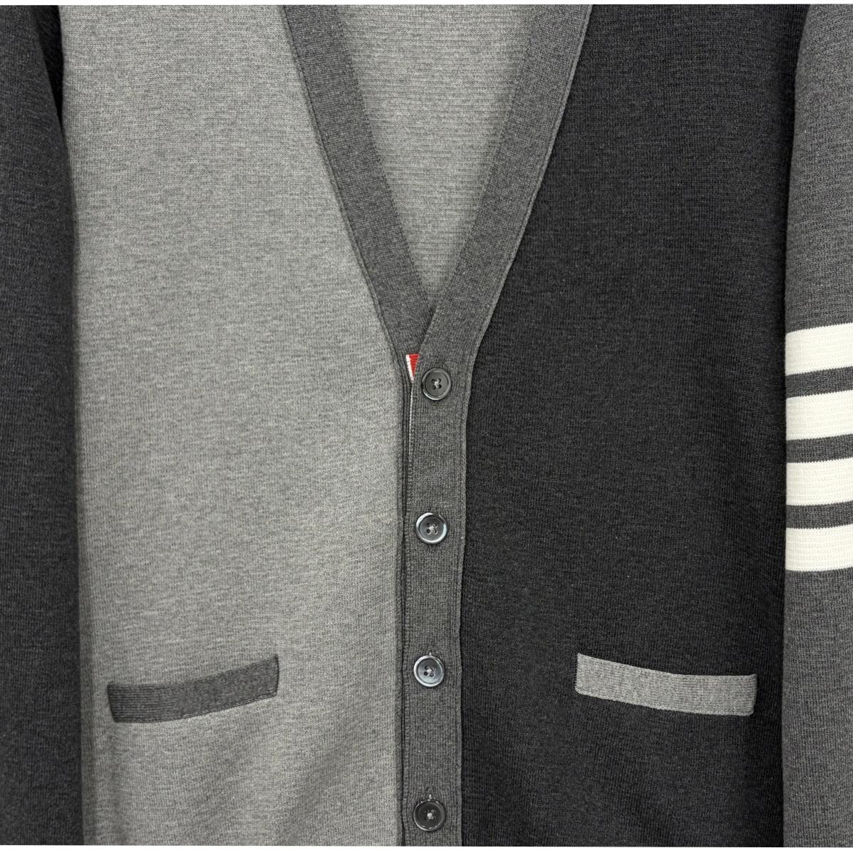THOM BROWNE Grey Armband Stripe Knit Cardigan for Men