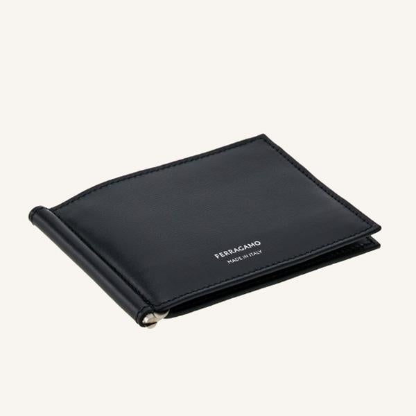 Ferragamo Pebbled Calfskin 6CC Money Clip Wallet