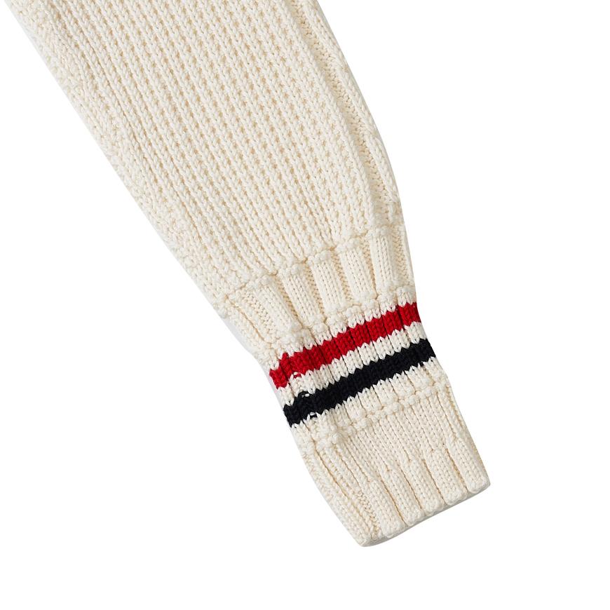 THOM BROWNE Men’s Cable Stitch Wool Crewneck Sweater White