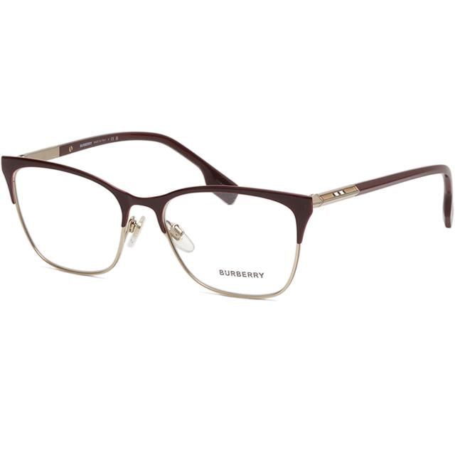 BURBERRY Burgundy Gold Half-Rim Square Cat-Eye Eyeglass Frames BE1362 1292
