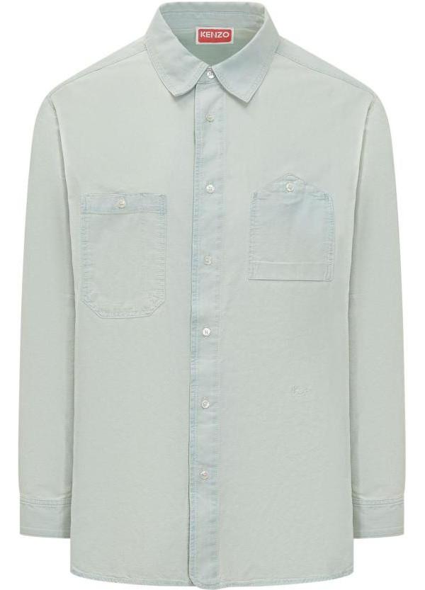 KENZO Stone Bleach Chambray Workwear Denim Long Sleeve Shirt