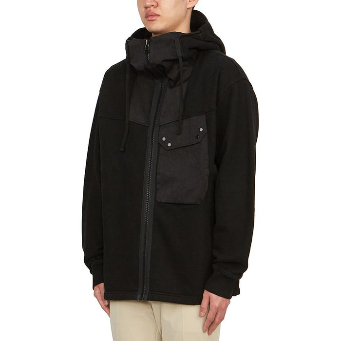 Ten C Men’s Fleece Lined Hooded Zip-Up Knit Jacket Black