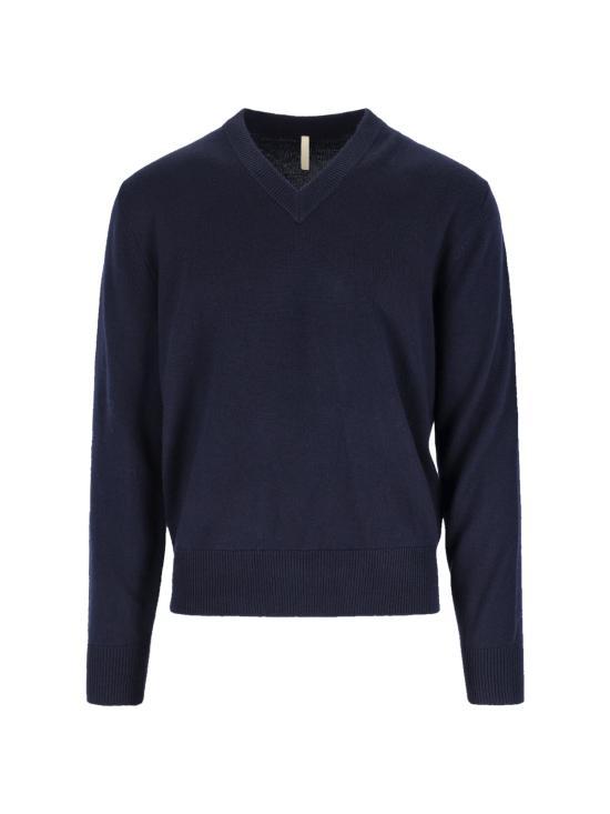 SUNFLOWER Navy Round Neck Knit Sweater for Men