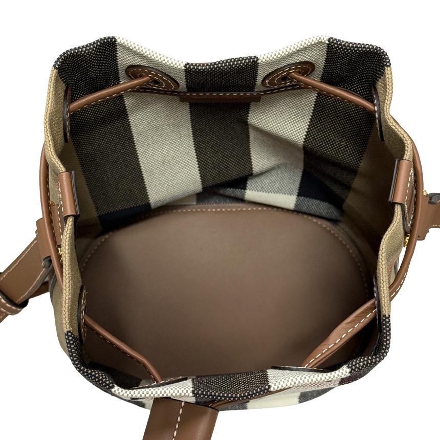 BURBERRY Check Canvas Bucket Shoulder Bag Taupe Brown Crossbody
