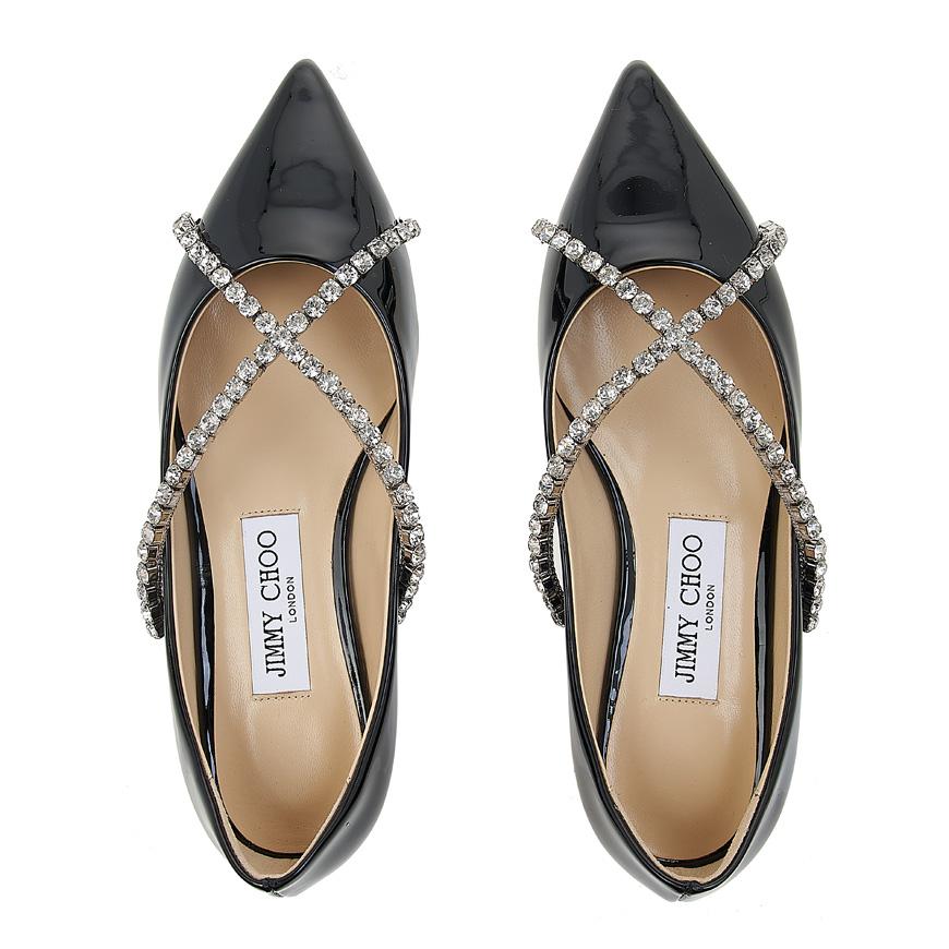 Jimmy Choo Genevi Flat Shoes for Women GENEVI FLAT BOB BLACK CRYSTAL