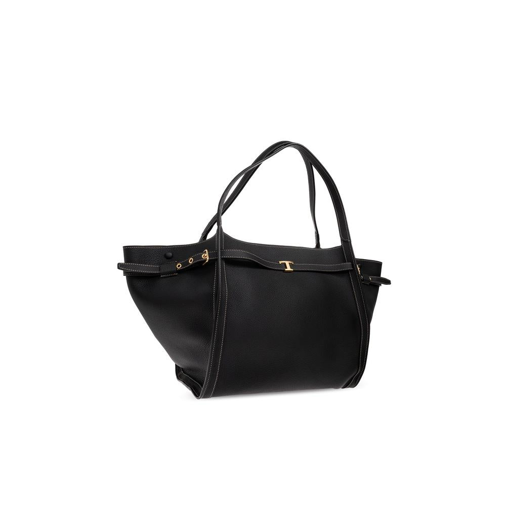 Tods T Timeless Medium Shopper Bag Black Leather Tote