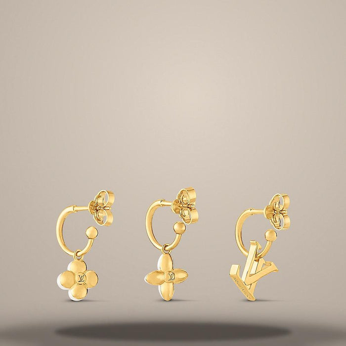 Louis Vuitton LV Floragram Earrings Gold-Tone 1cm Studs M5550L